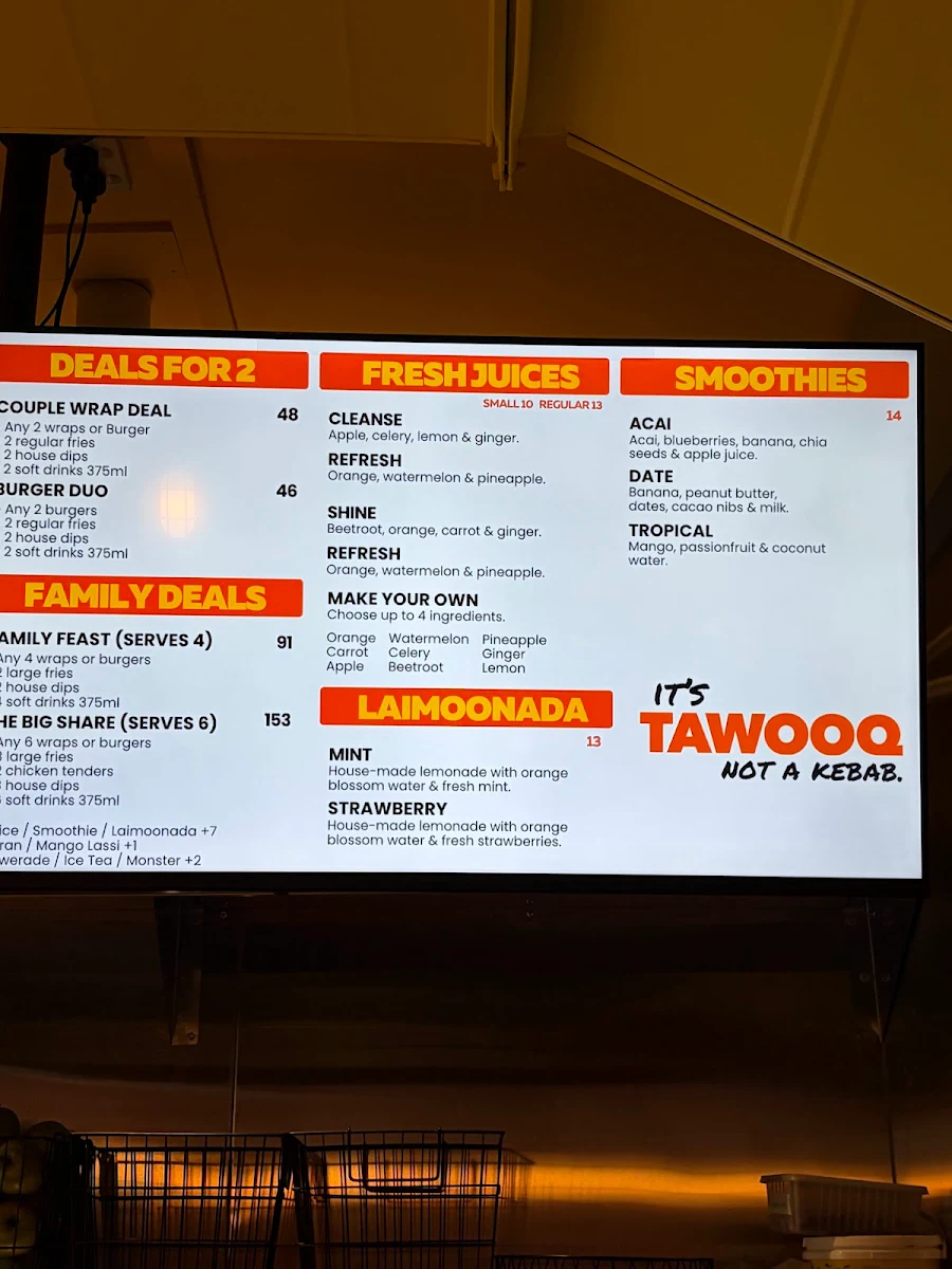 Menu, Tawooq Fitzroy