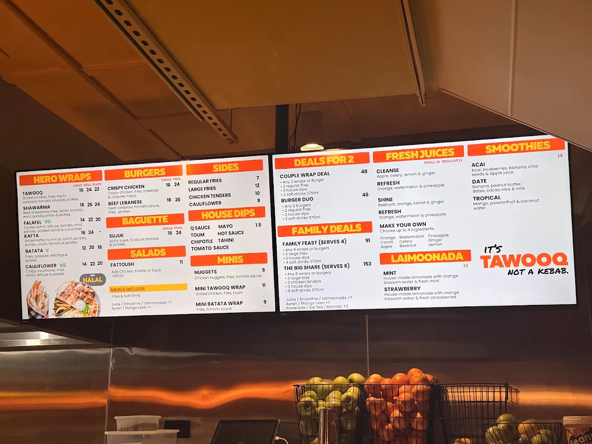 Menu, Tawooq Fitzroy