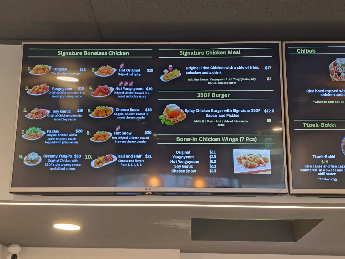 Menu, 350°F Korean Fried Chicken - Port Coquitlam