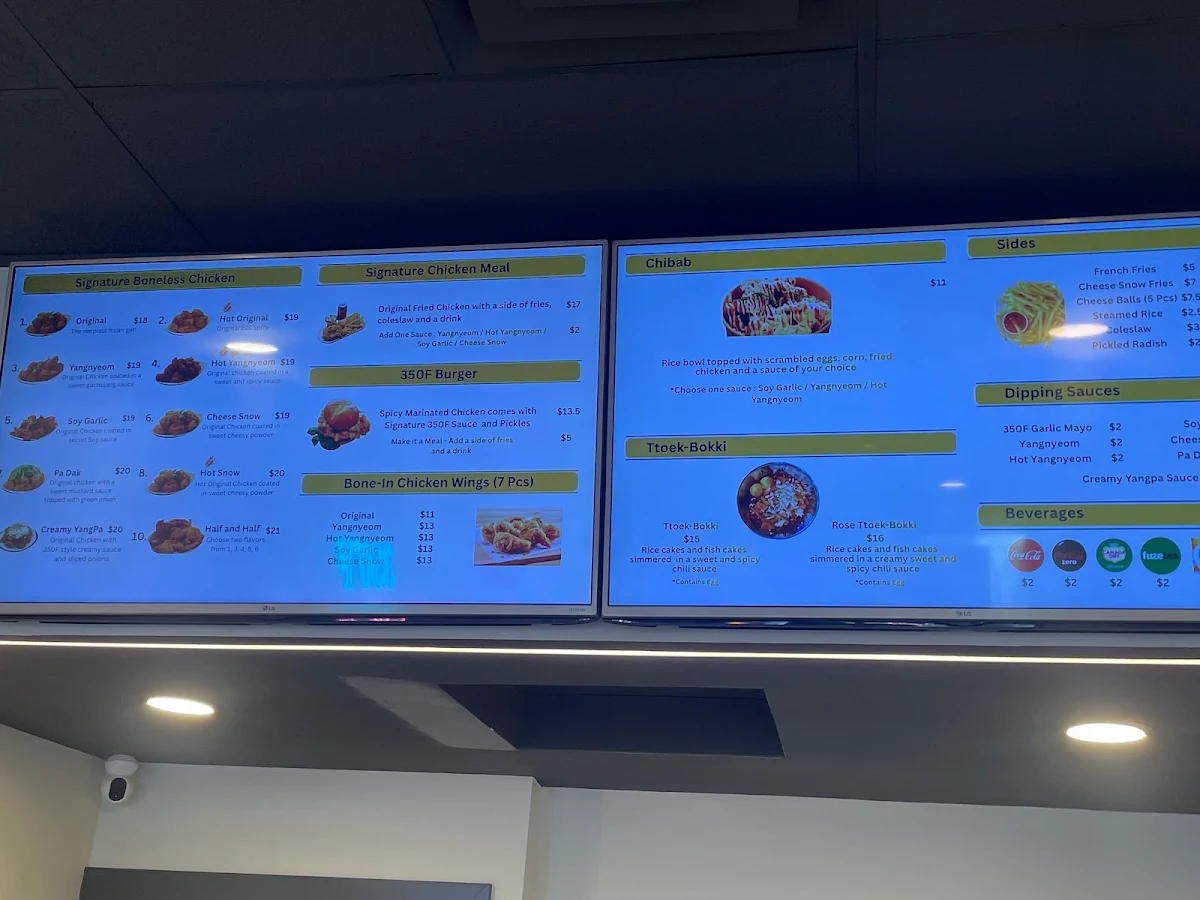 Menu, 350°F Korean Fried Chicken - Port Coquitlam