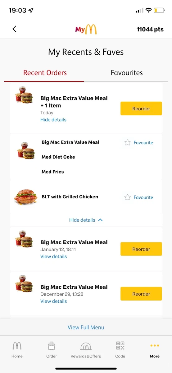 Menu, McDonald's