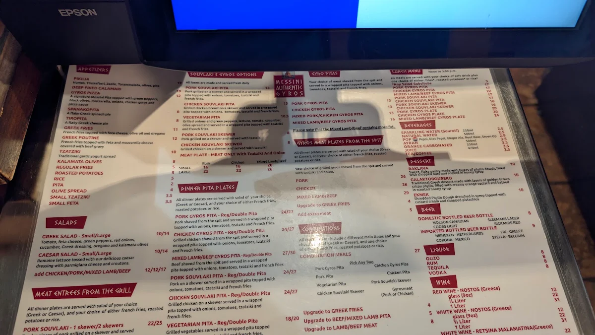 Menu, Messini Authentic Gyros