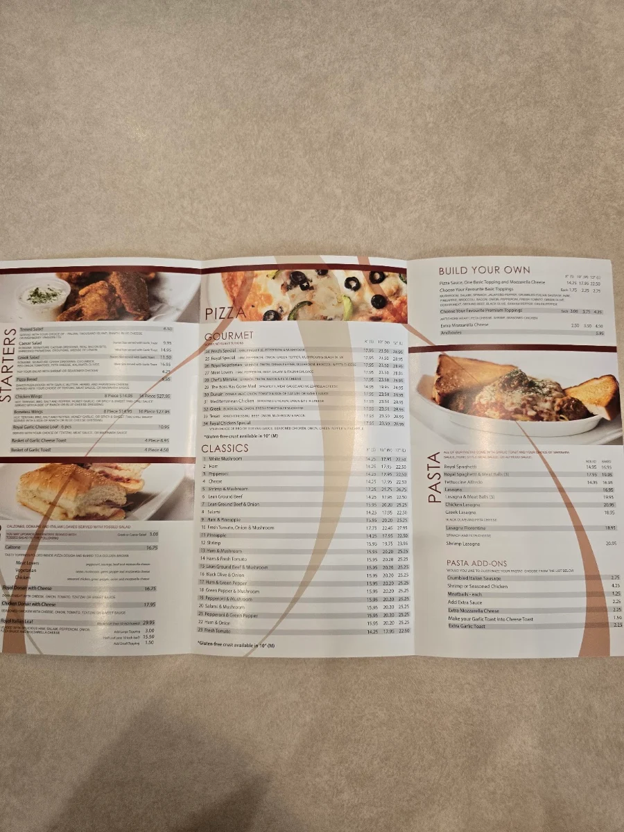 Menu, Royal Pizza Market Mall