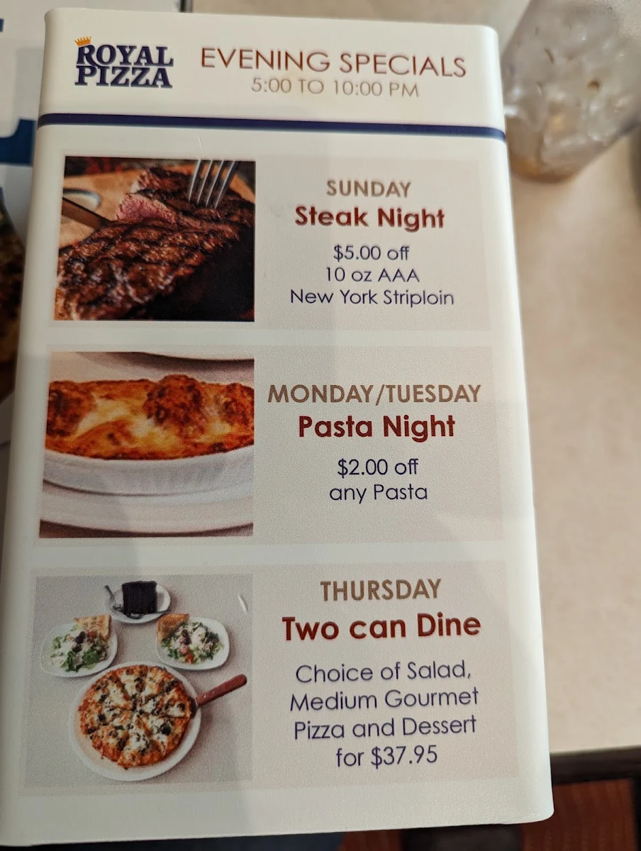 Menu, Royal Pizza Market Mall