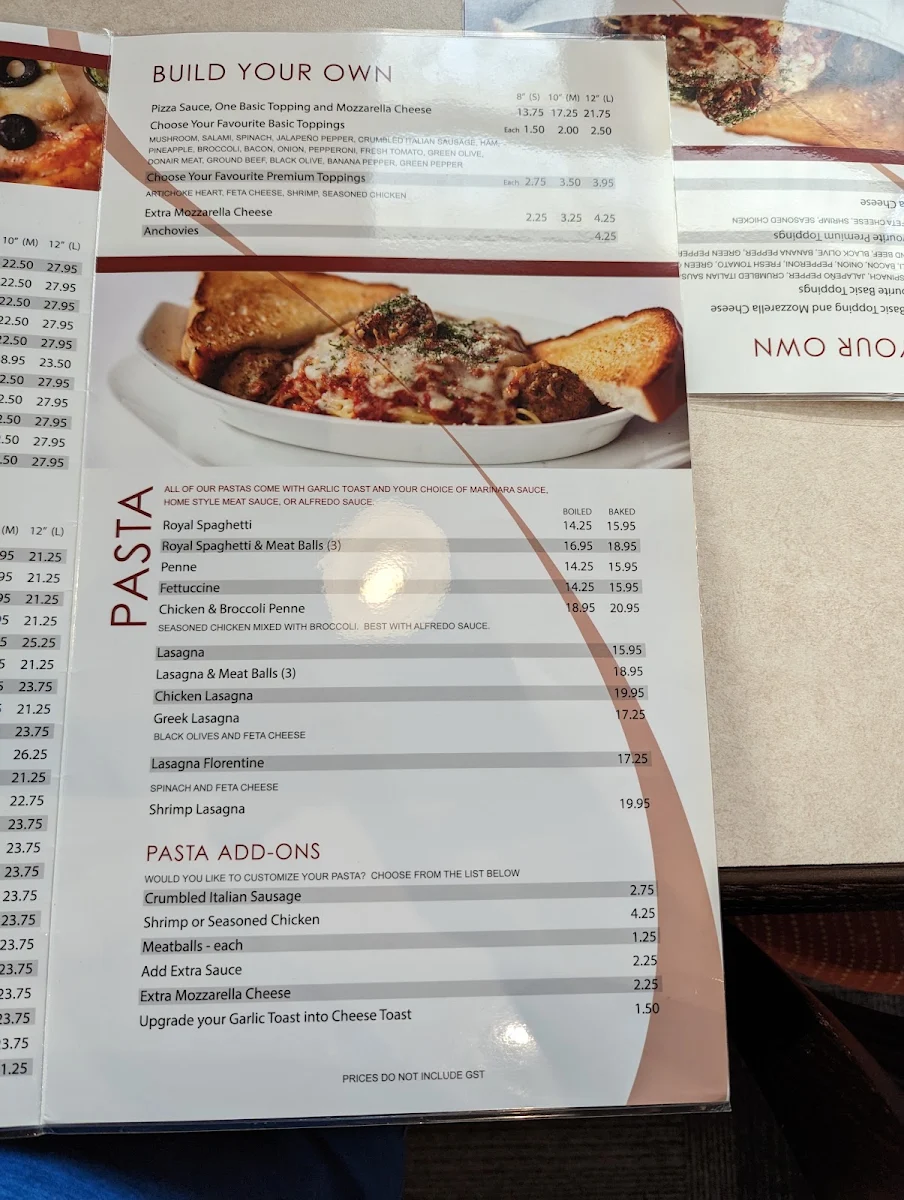 Menu, Royal Pizza Market Mall