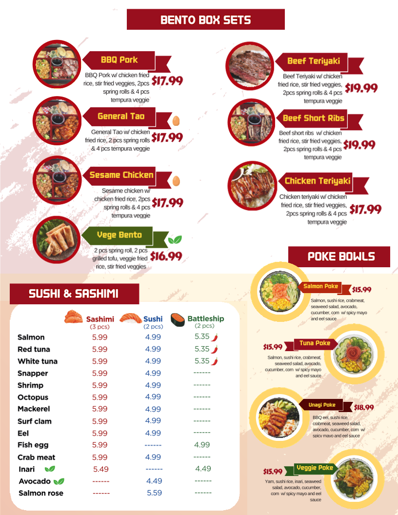 Menu, Sushi Queens