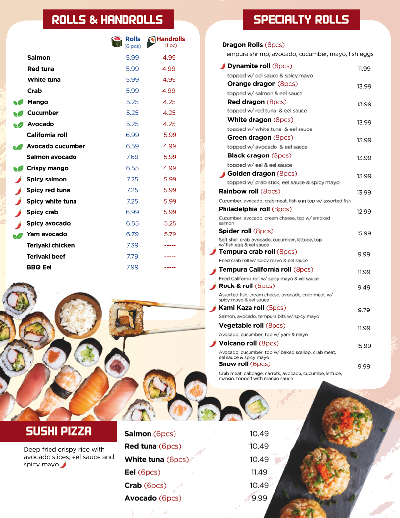 Menu, Sushi Queens