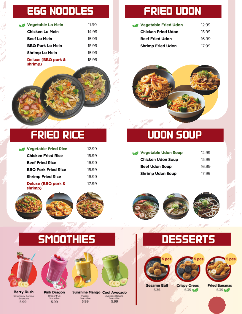 Menu, Sushi Queens