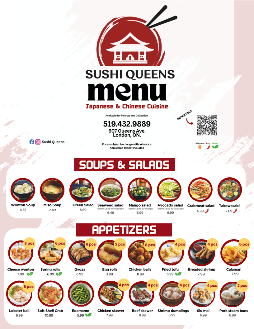 Menu, Sushi Queens