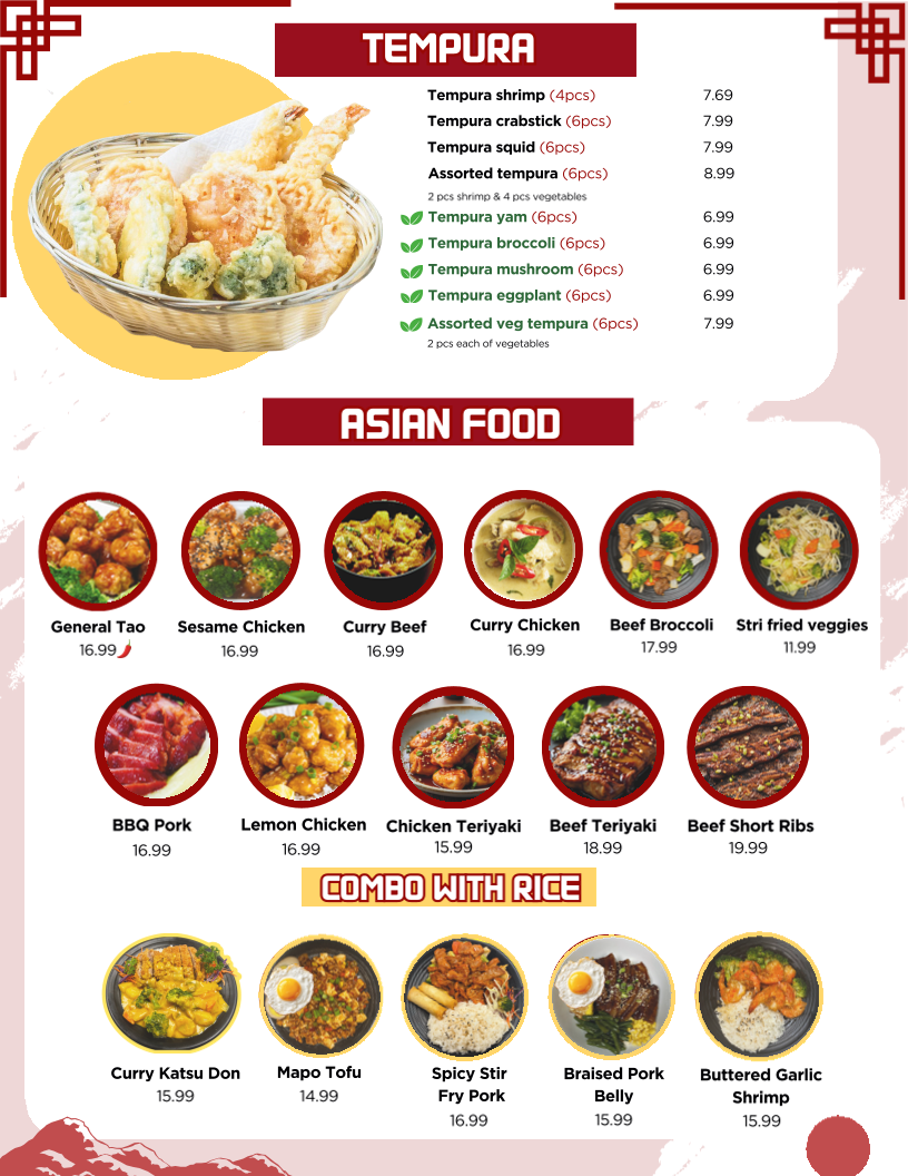 Menu, Sushi Queens