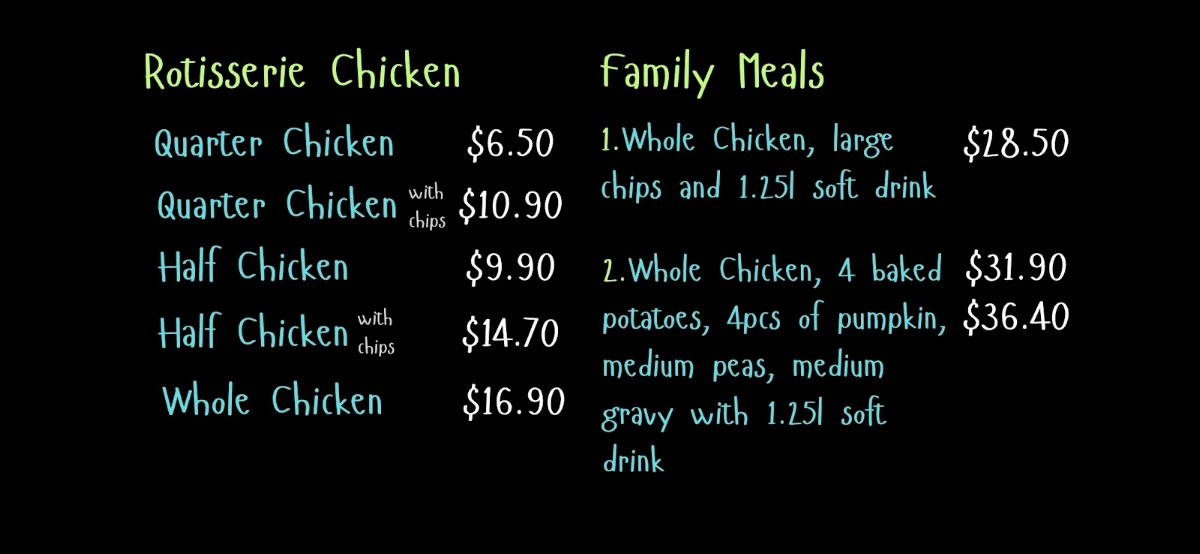 Menu, Family Roast Carvery