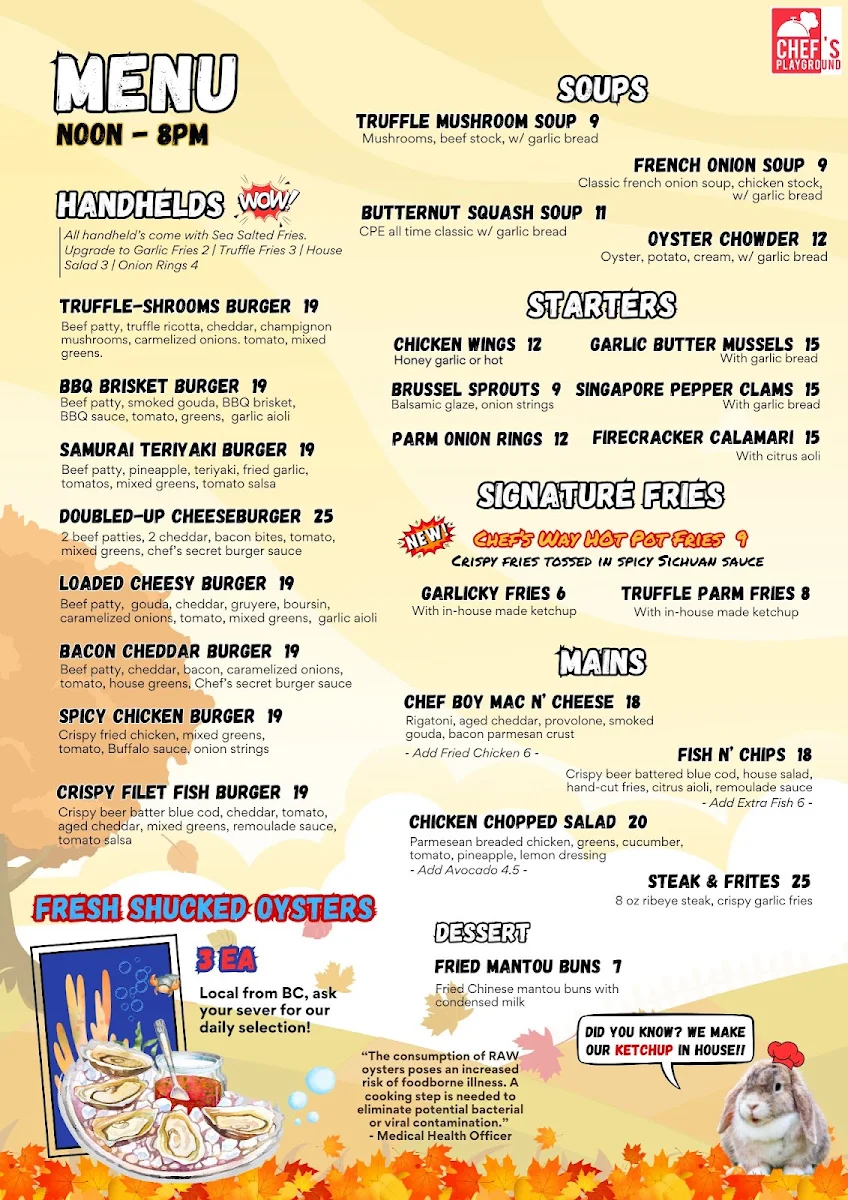 Menu, The Chef's Playground Eatery