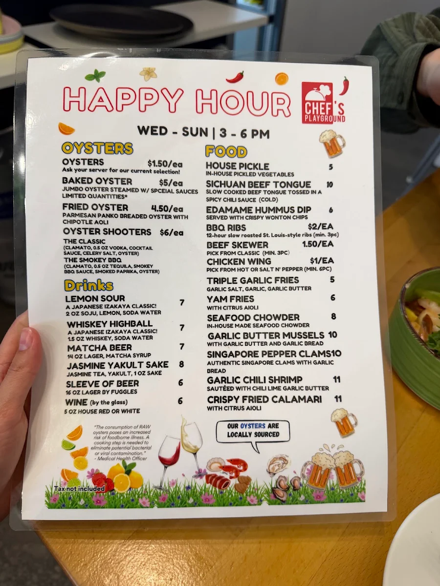 Menu, The Chef's Playground Eatery