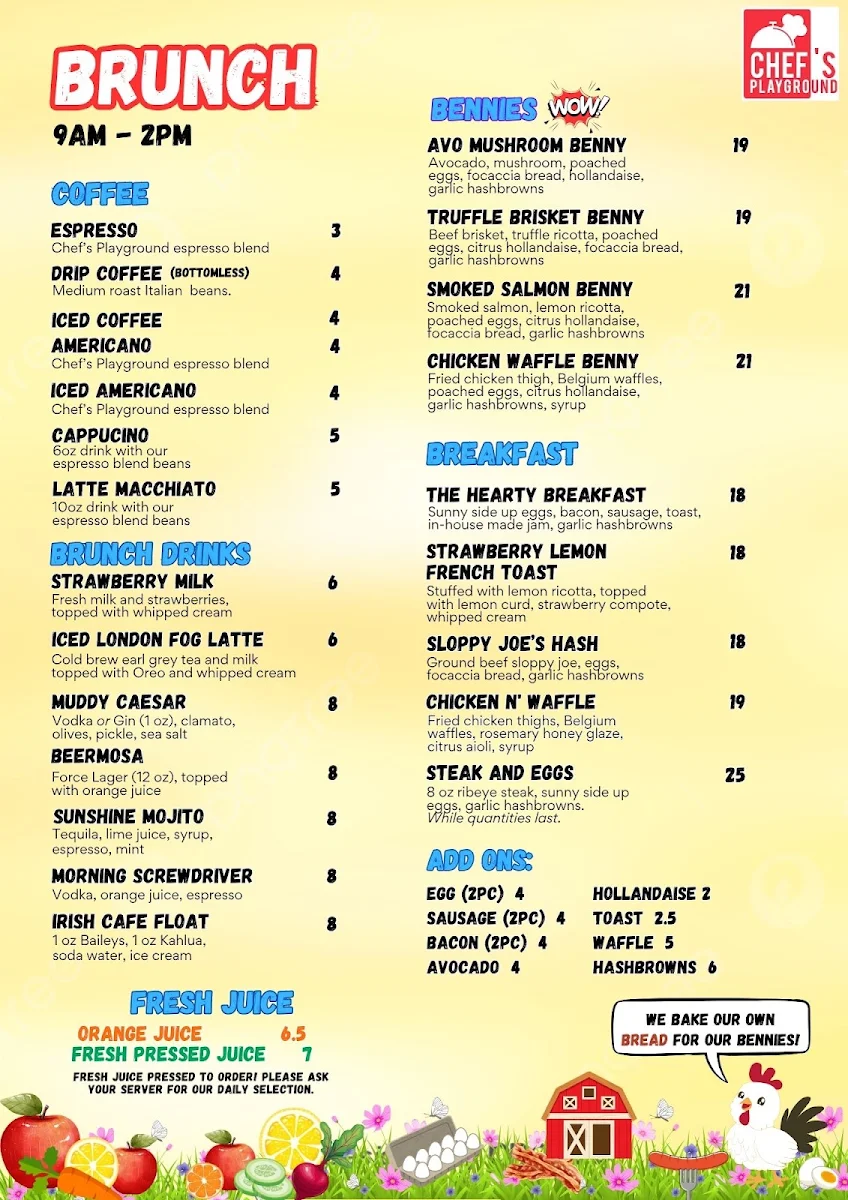 Menu, The Chef's Playground Eatery