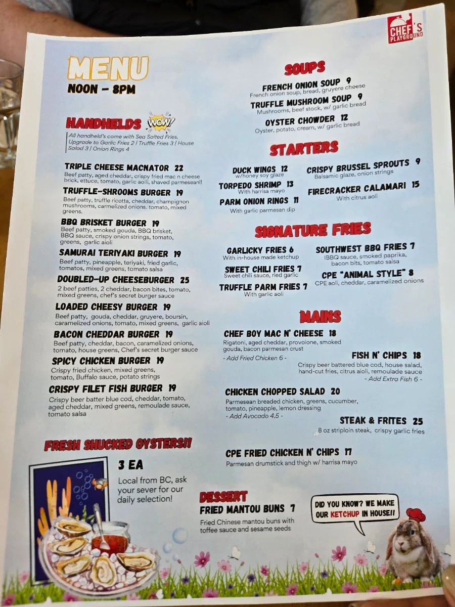 Menu, The Chef's Playground Eatery