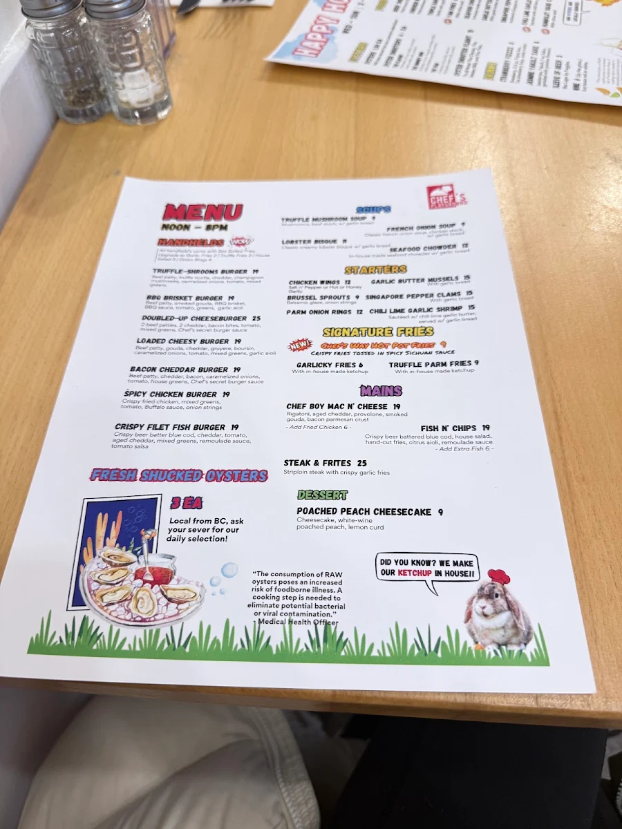 Menu, The Chef's Playground Eatery