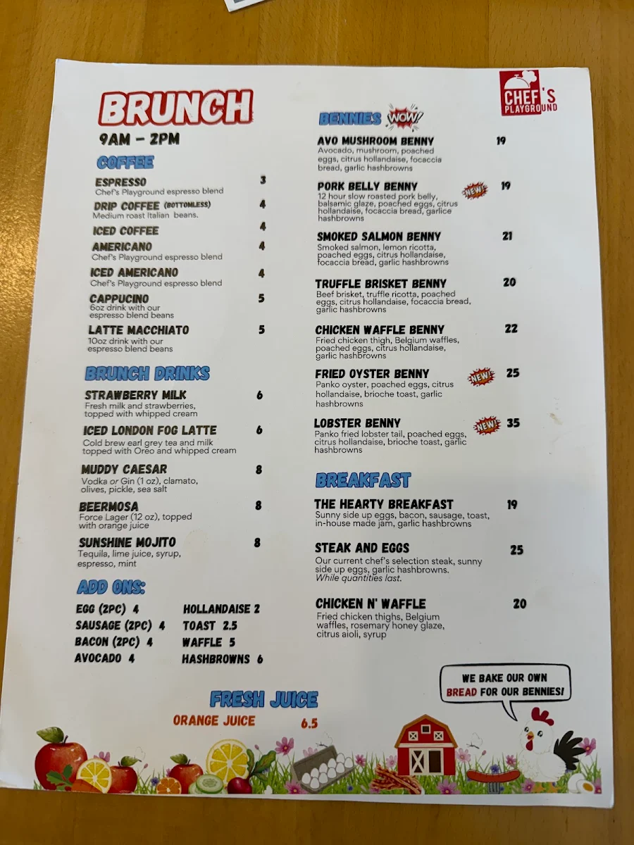 Menu, The Chef's Playground Eatery