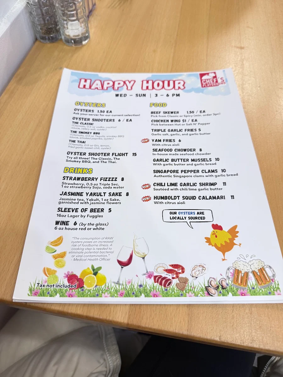 Menu, The Chef's Playground Eatery