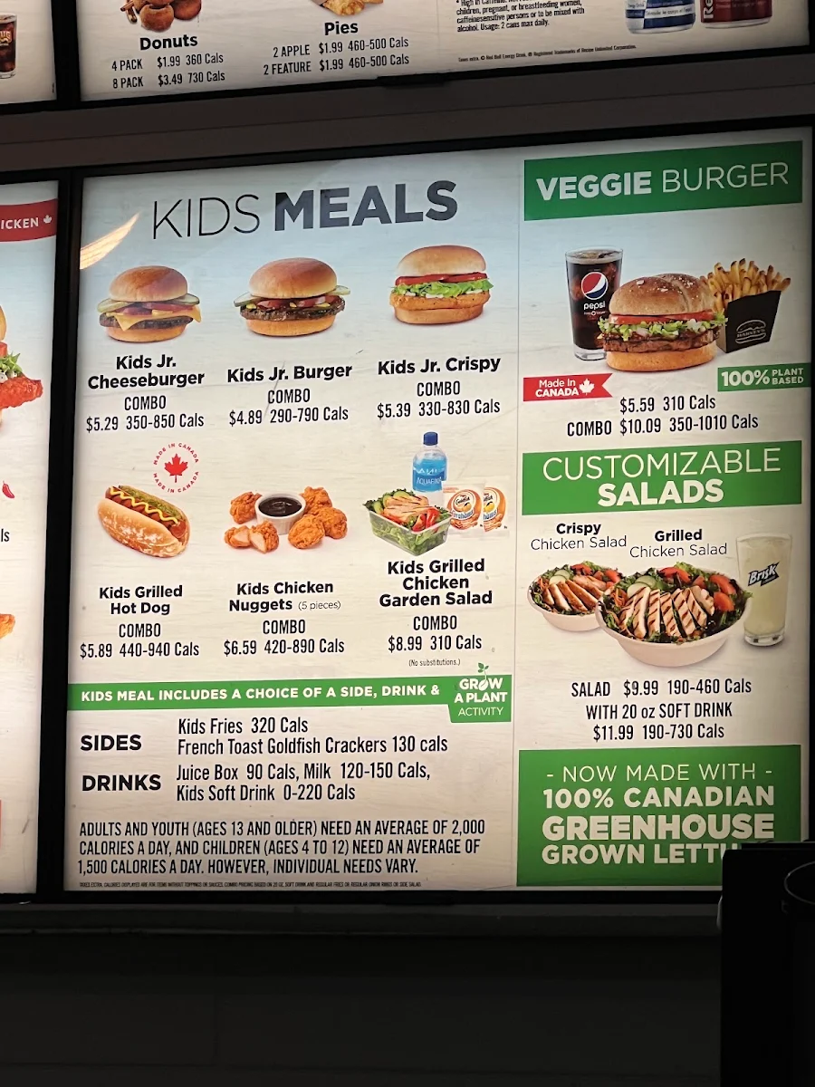 Menu, Harvey's