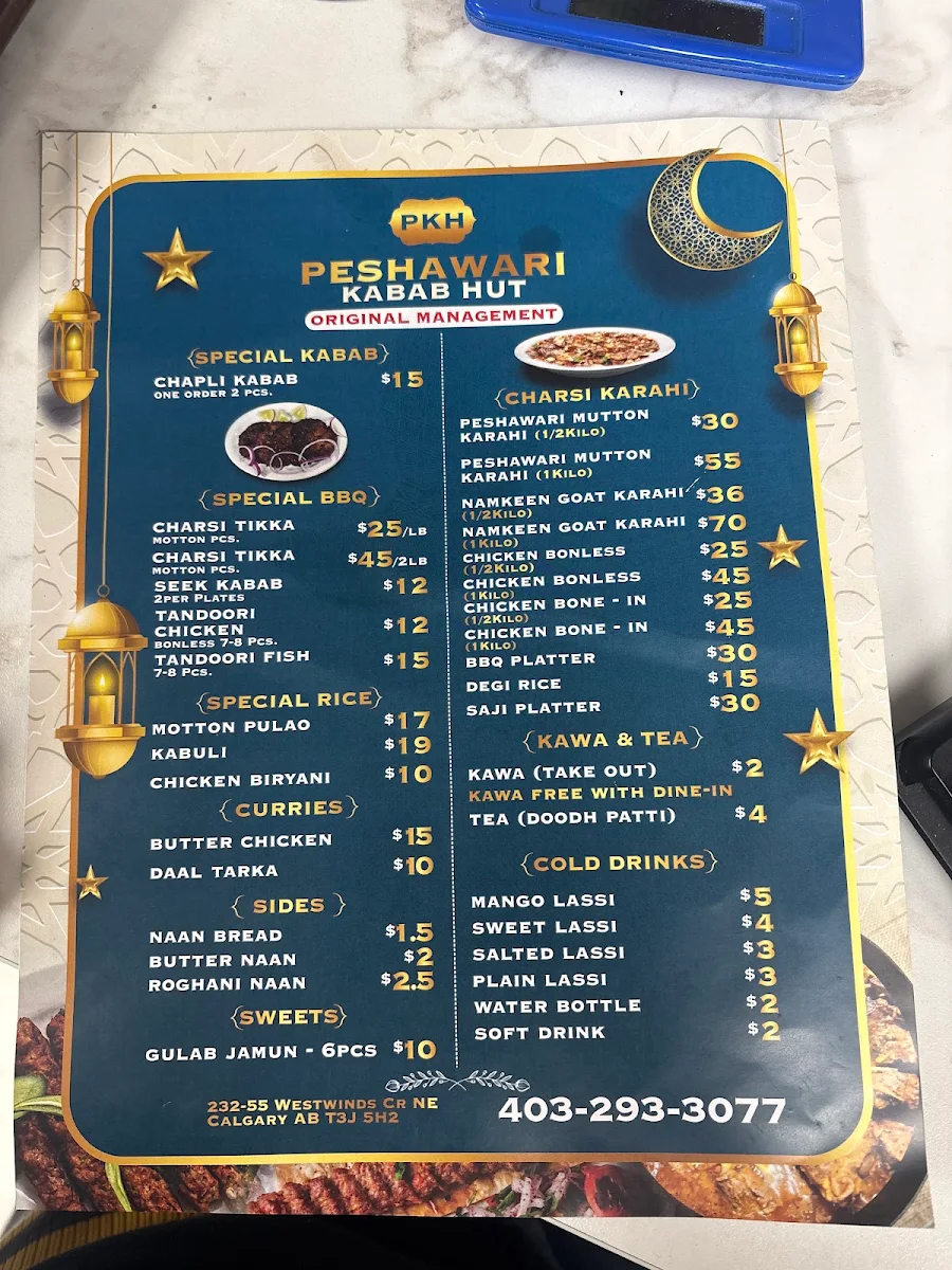 Menu, PESHAWARI KABAB HUT