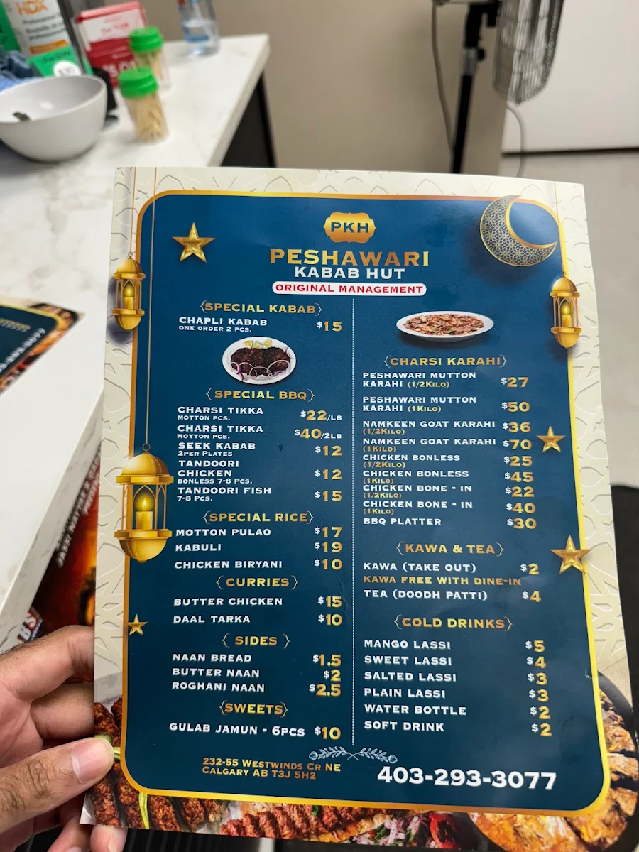 Menu, PESHAWARI KABAB HUT