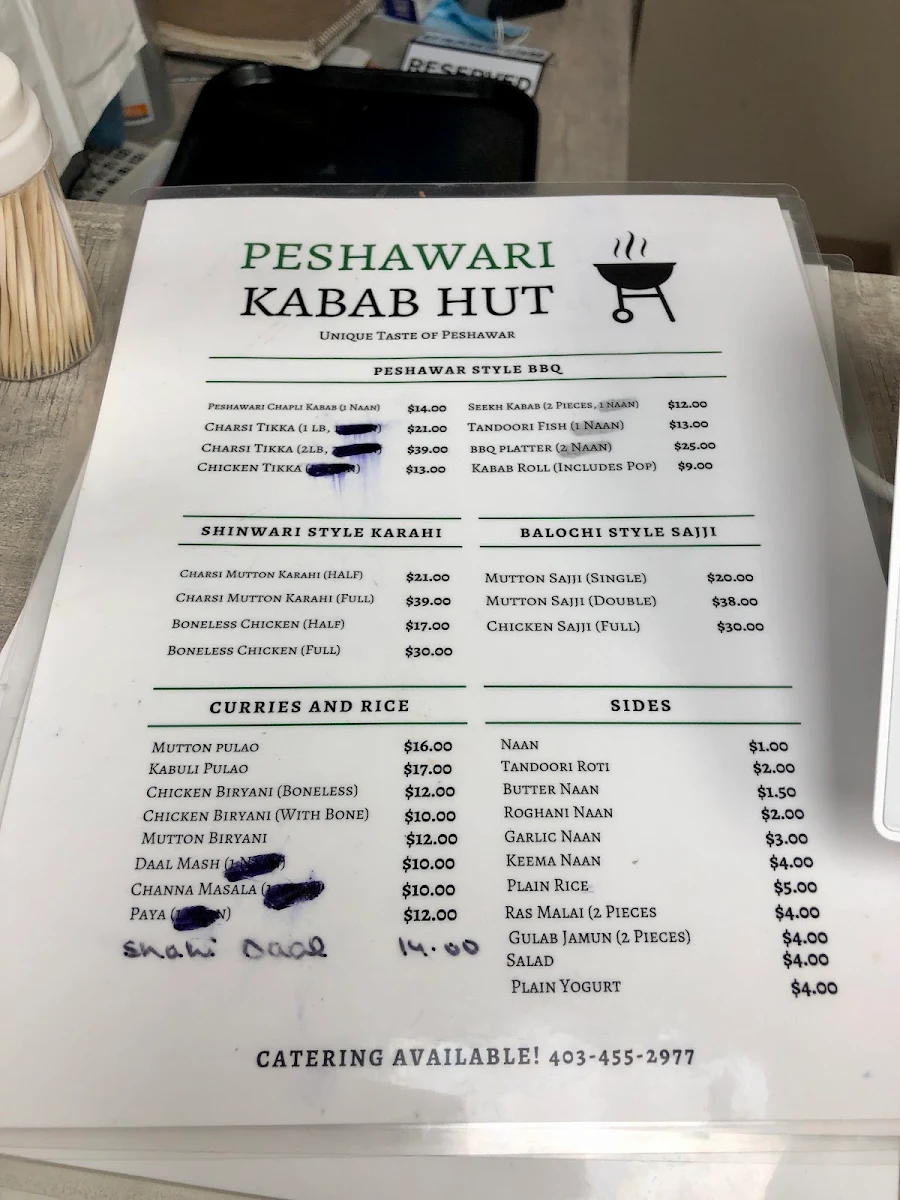Menu, PESHAWARI KABAB HUT