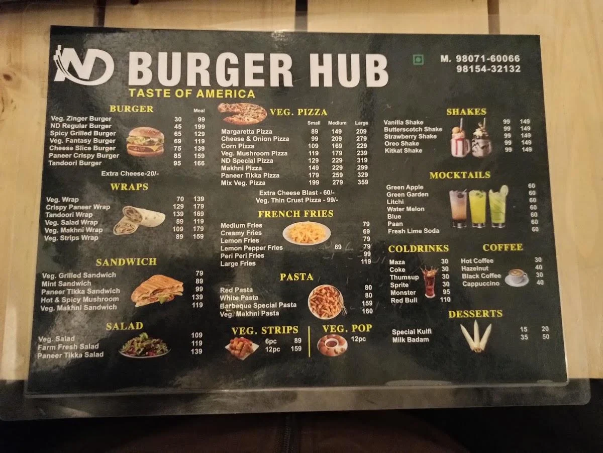 Menu, Burger hub