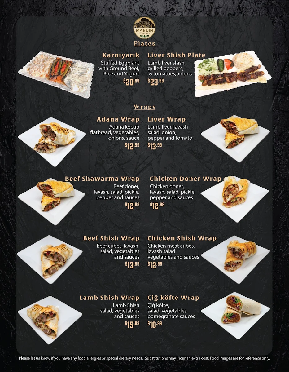 Menu, Mardin Restaurant - Shawarma & Kebab