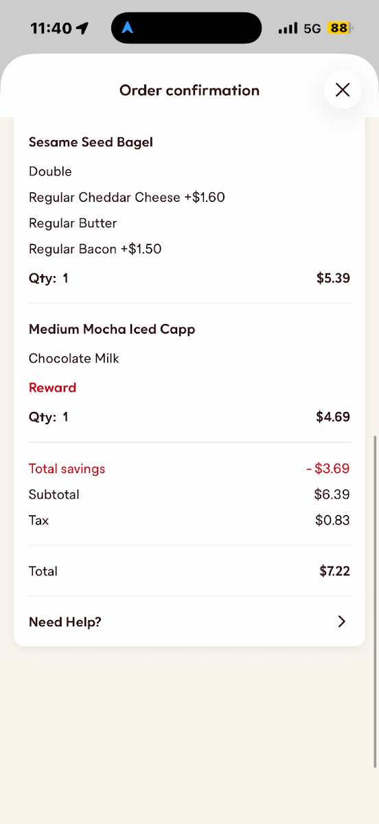 Menu, Tim Hortons
