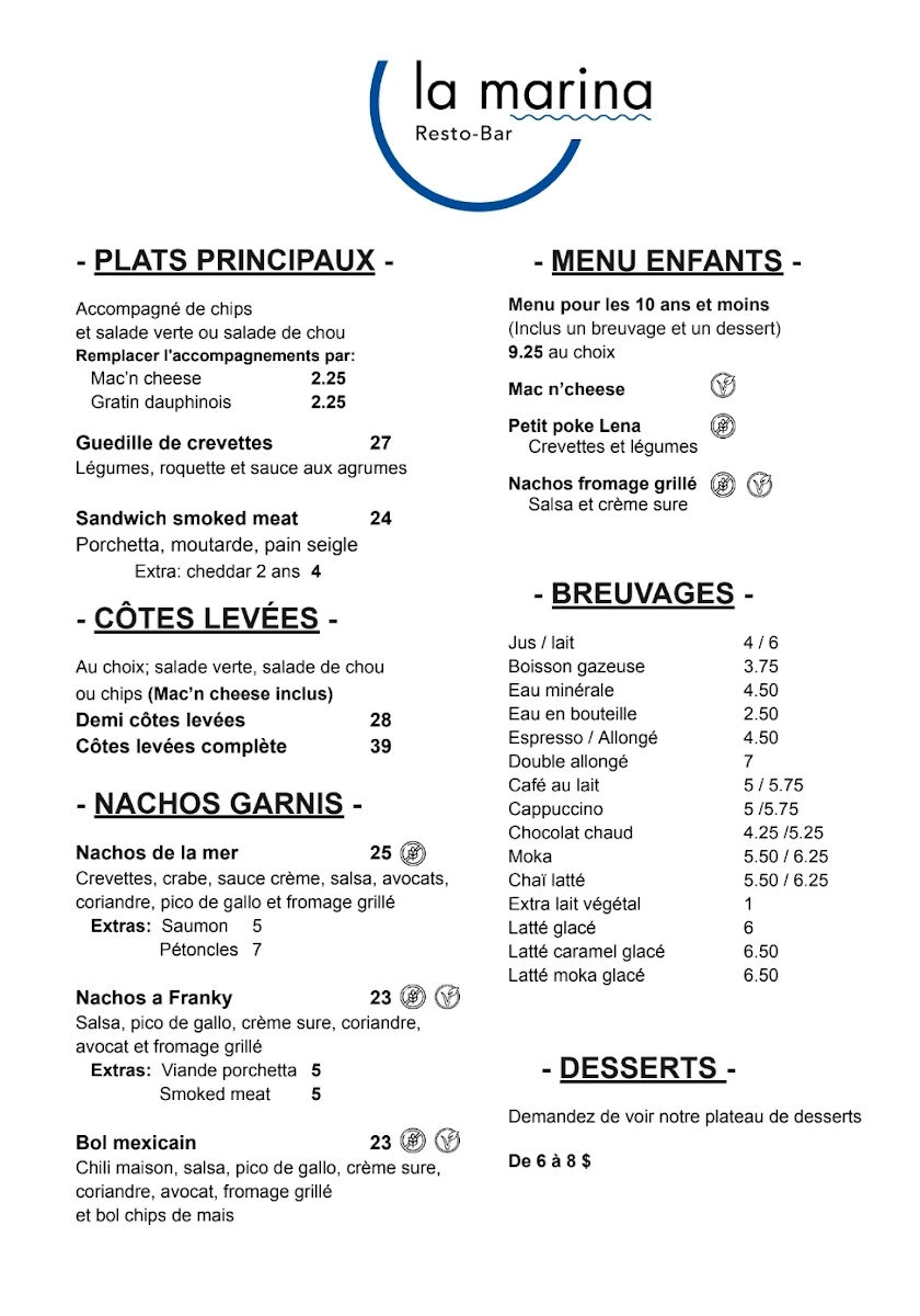 Menu, La Marina Resto Bar