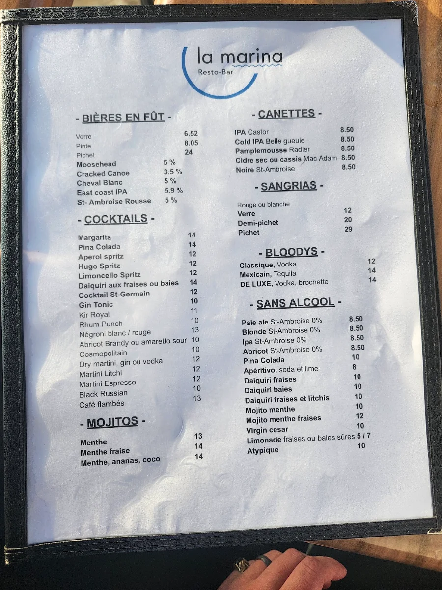 Menu, La Marina Resto Bar