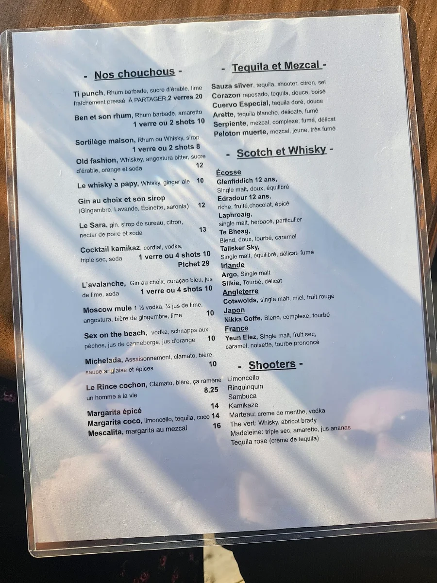Menu, La Marina Resto Bar