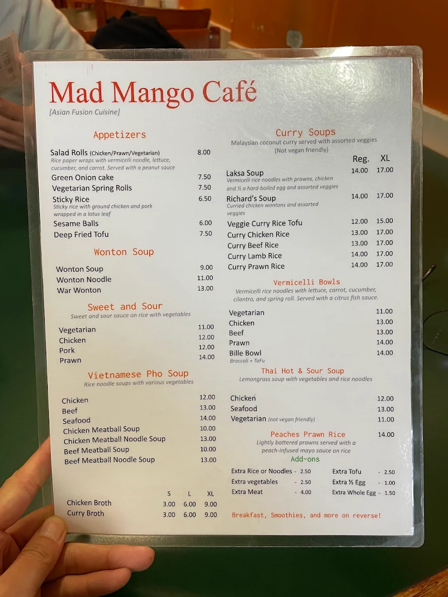 Menu, Mad Mango Cafe