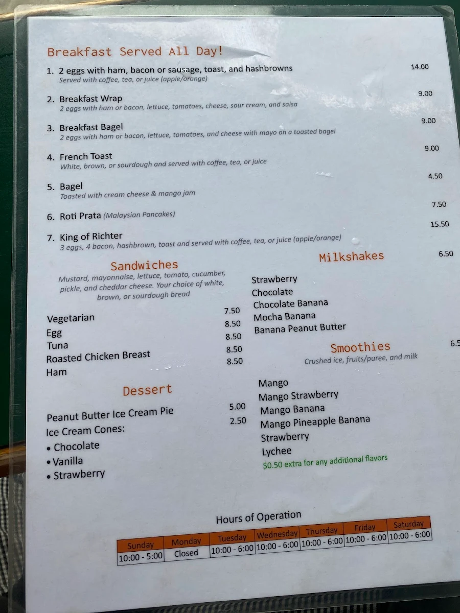Menu, Mad Mango Cafe