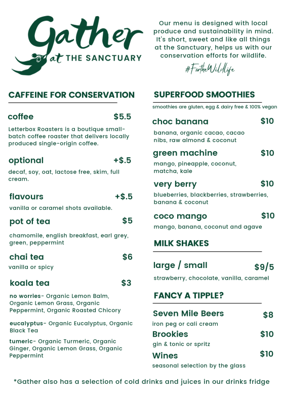 Menu, Gather at The Sanctuary Cafe