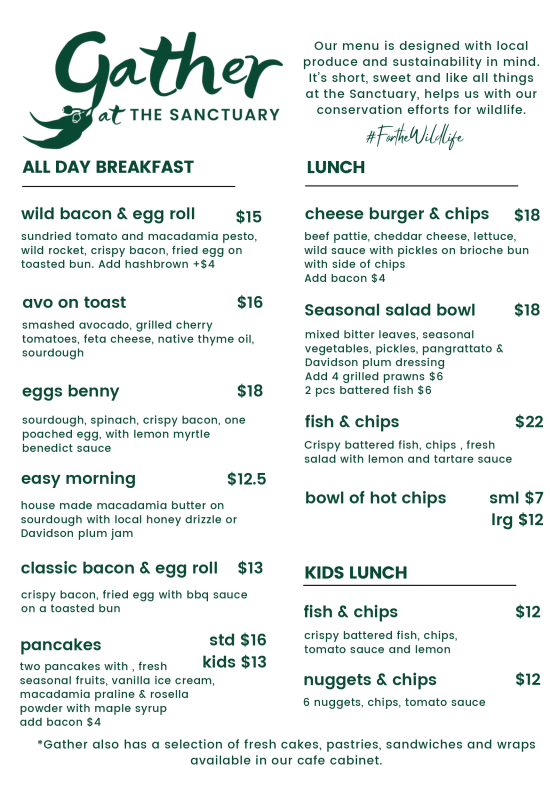 Menu, Gather at The Sanctuary Cafe