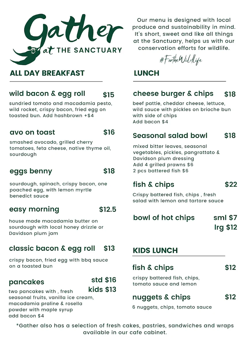 Menu, Gather at The Sanctuary Cafe