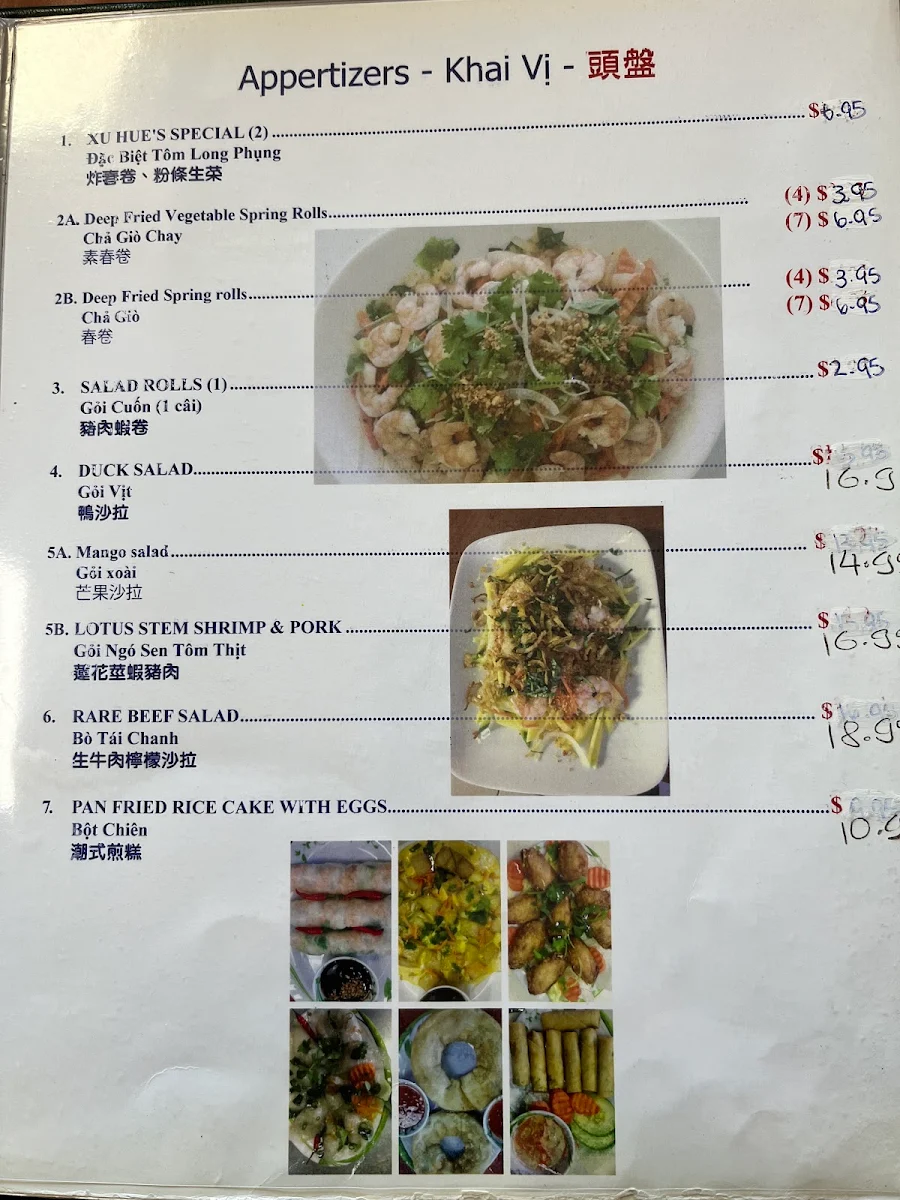 Menu, Xu Hue Restaurant