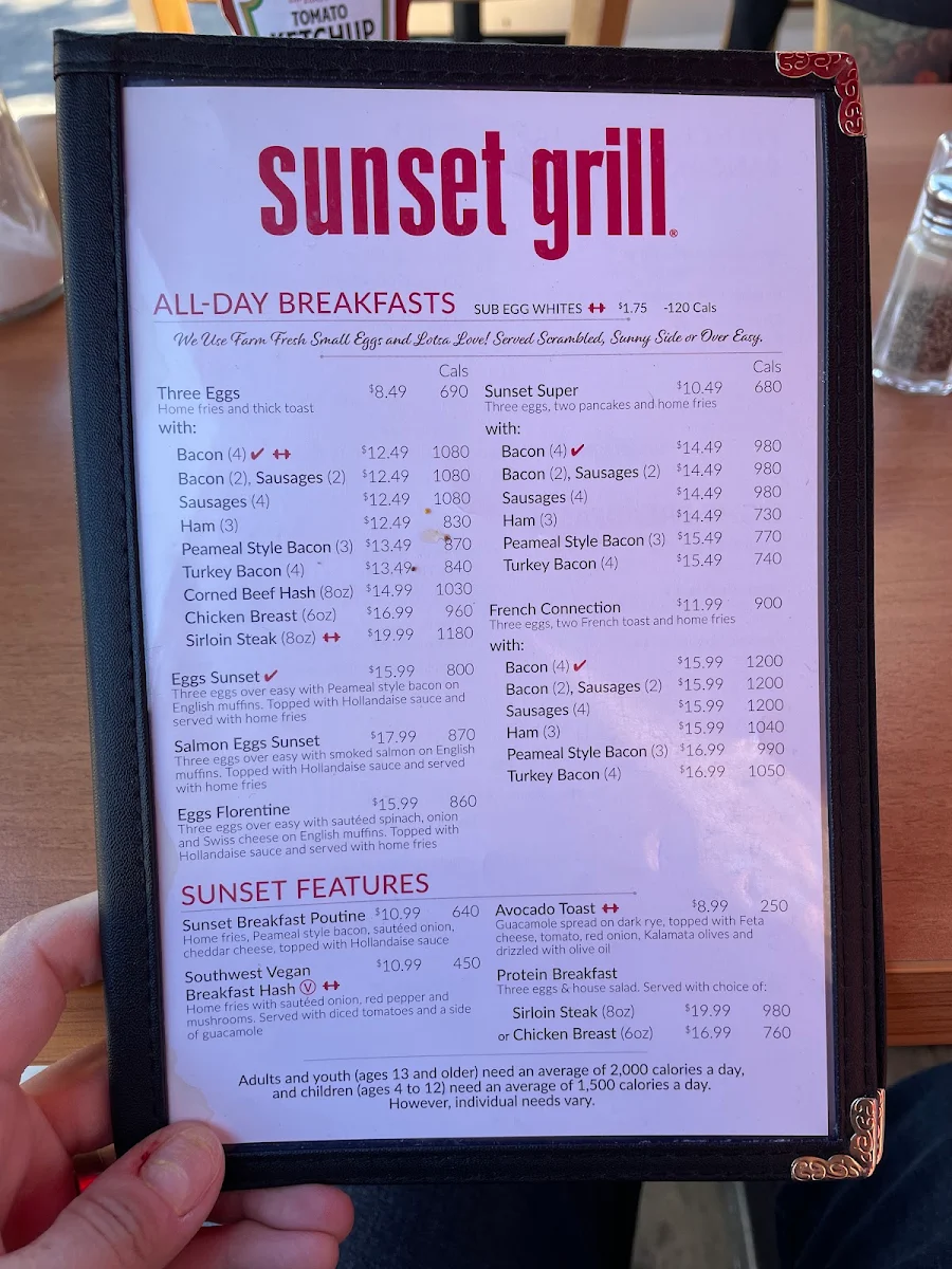 Menu, Sunset Grill