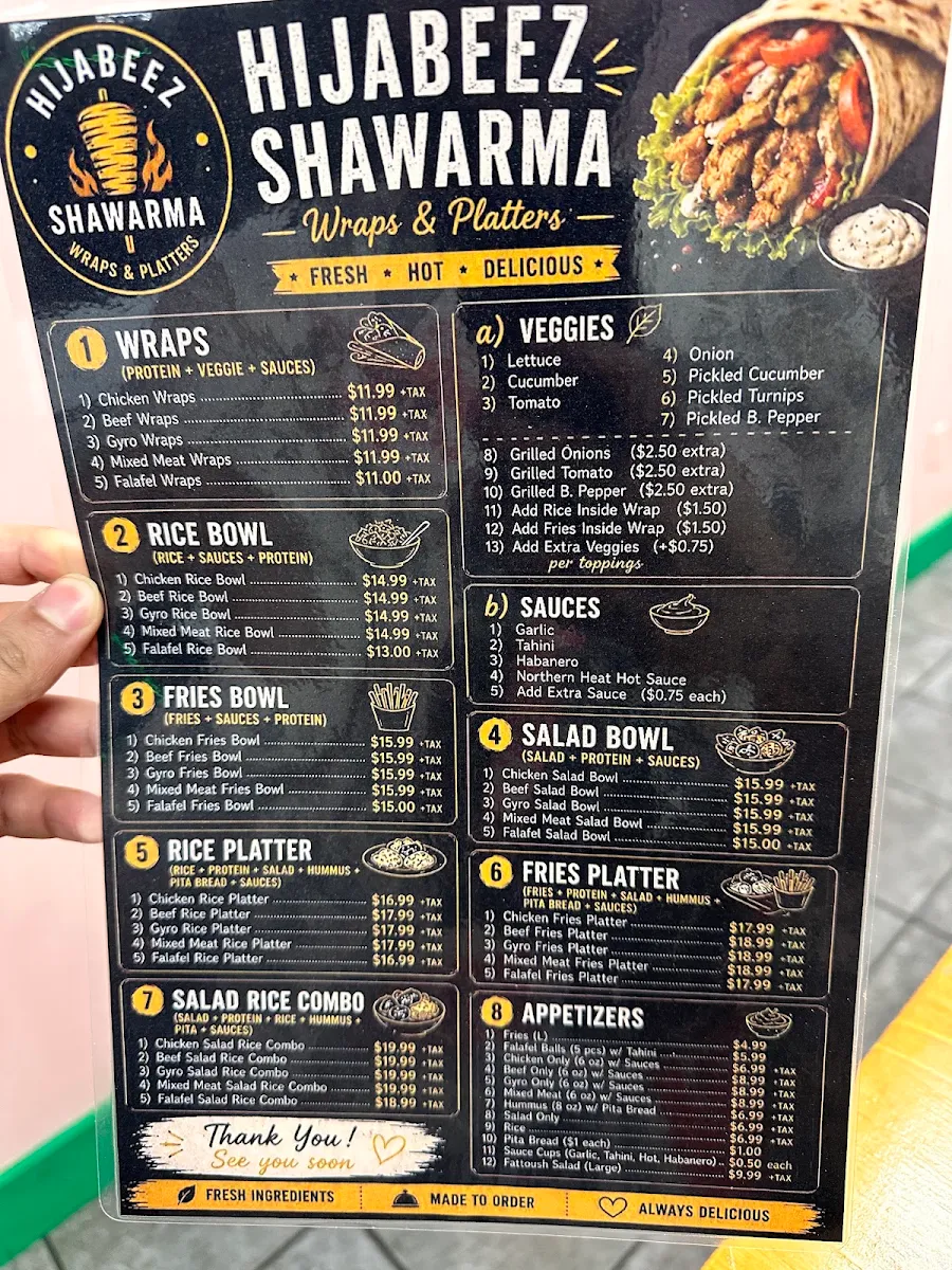 Menu, Hijabeez Shawarma Wraps & Platters.