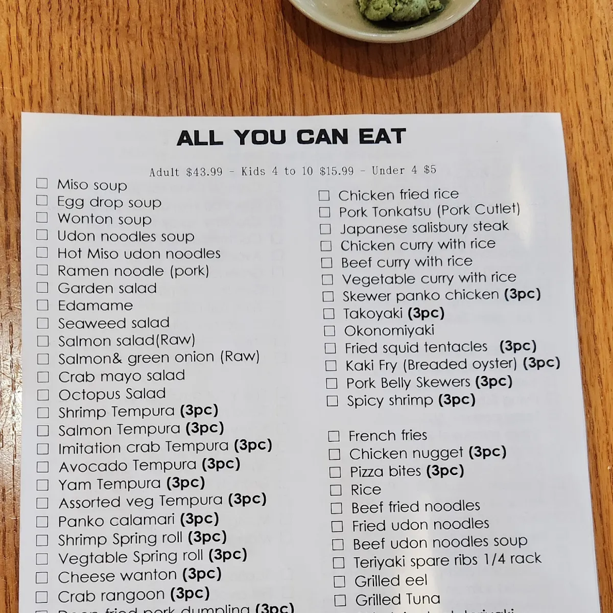 Menu, Yukiguni II