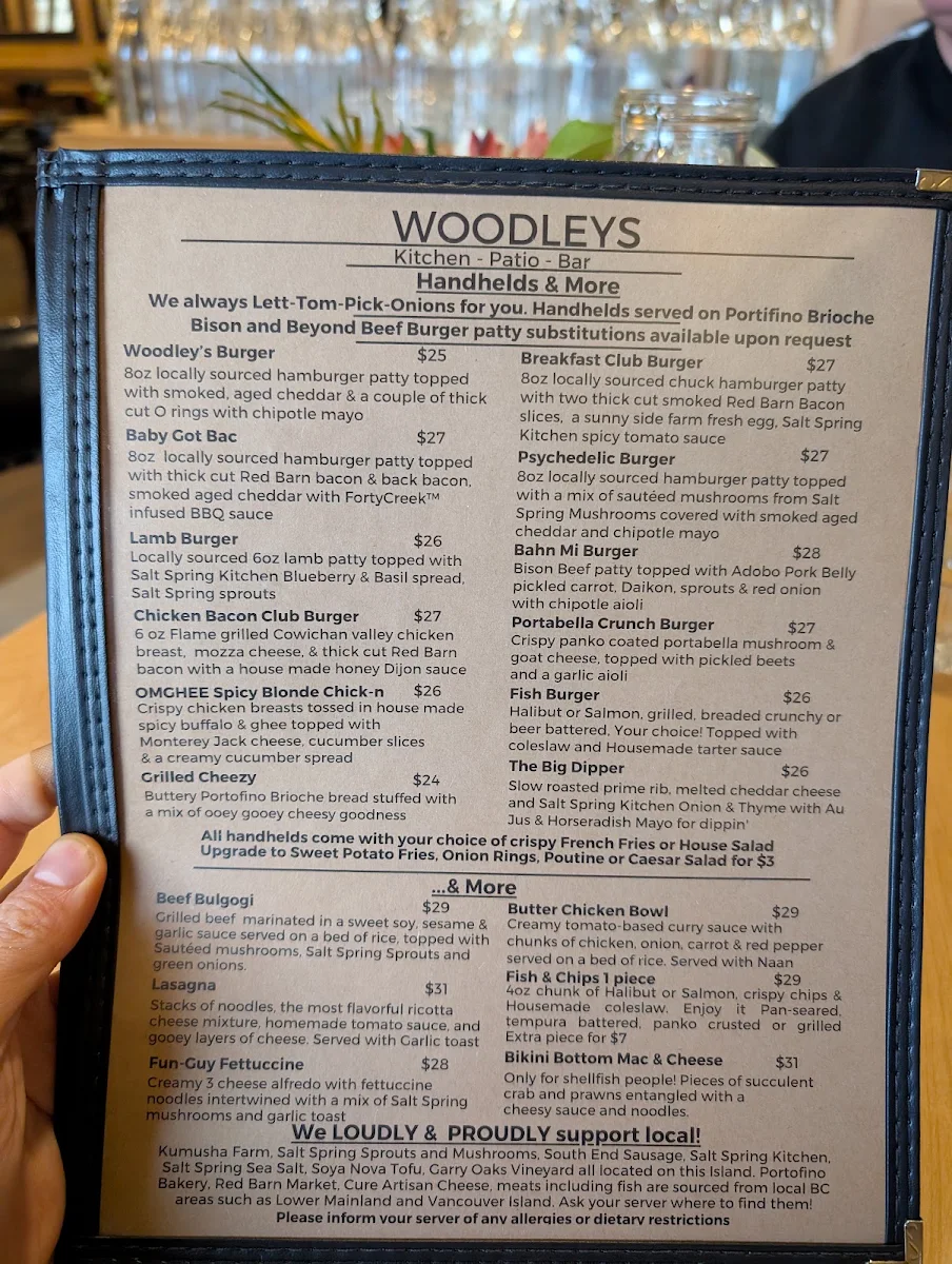 Menu, Woodley’s Kitchen