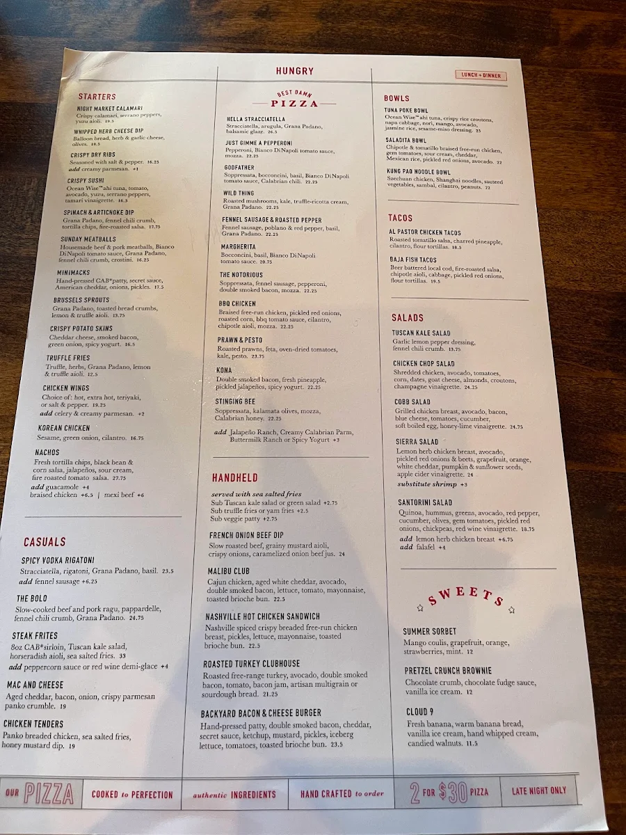 Menu, The Village Taphouse
