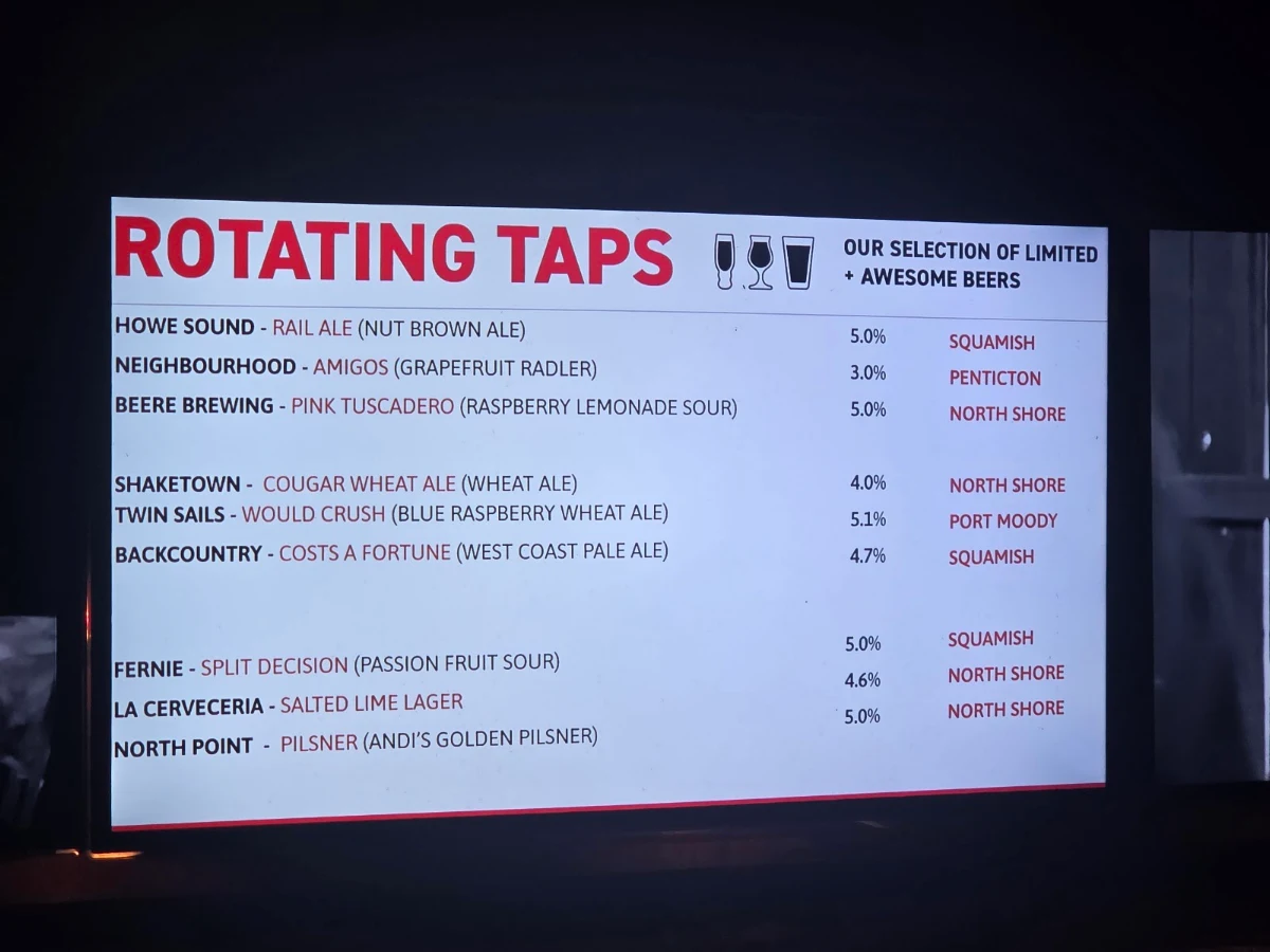 Menu, The Village Taphouse