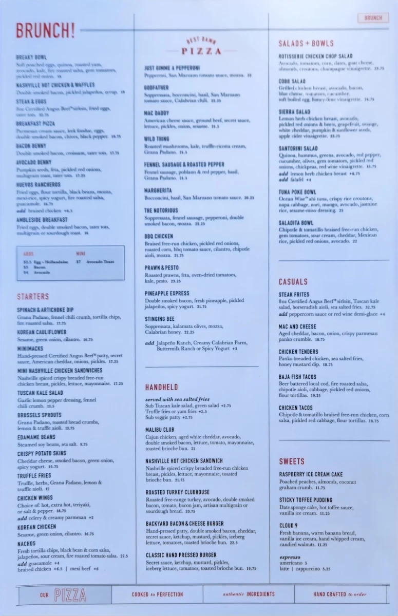 Menu, The Village Taphouse