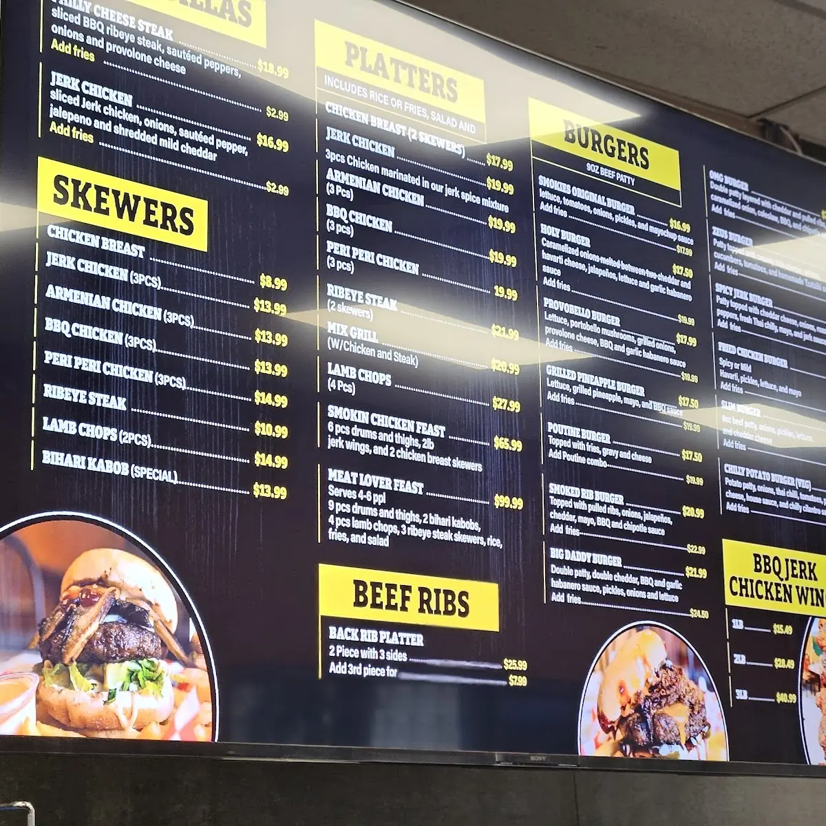 Menu, Smokies Burgers