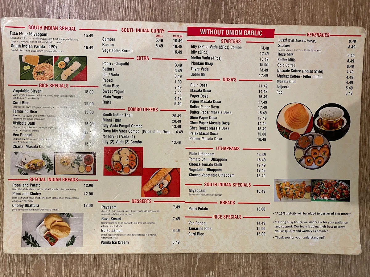 Menu, Sri Periyava Dosa Bhavan
