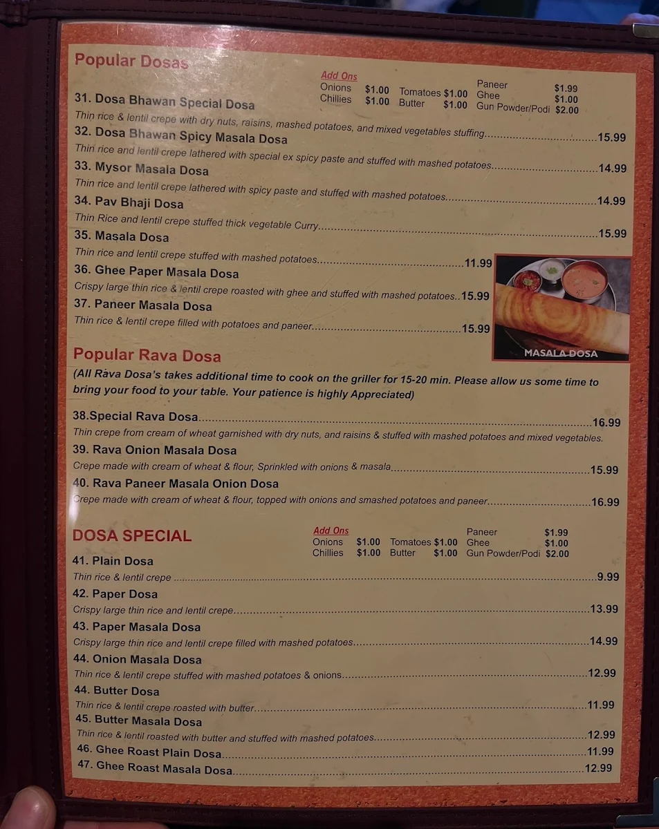 Menu, Sri Periyava Dosa Bhavan