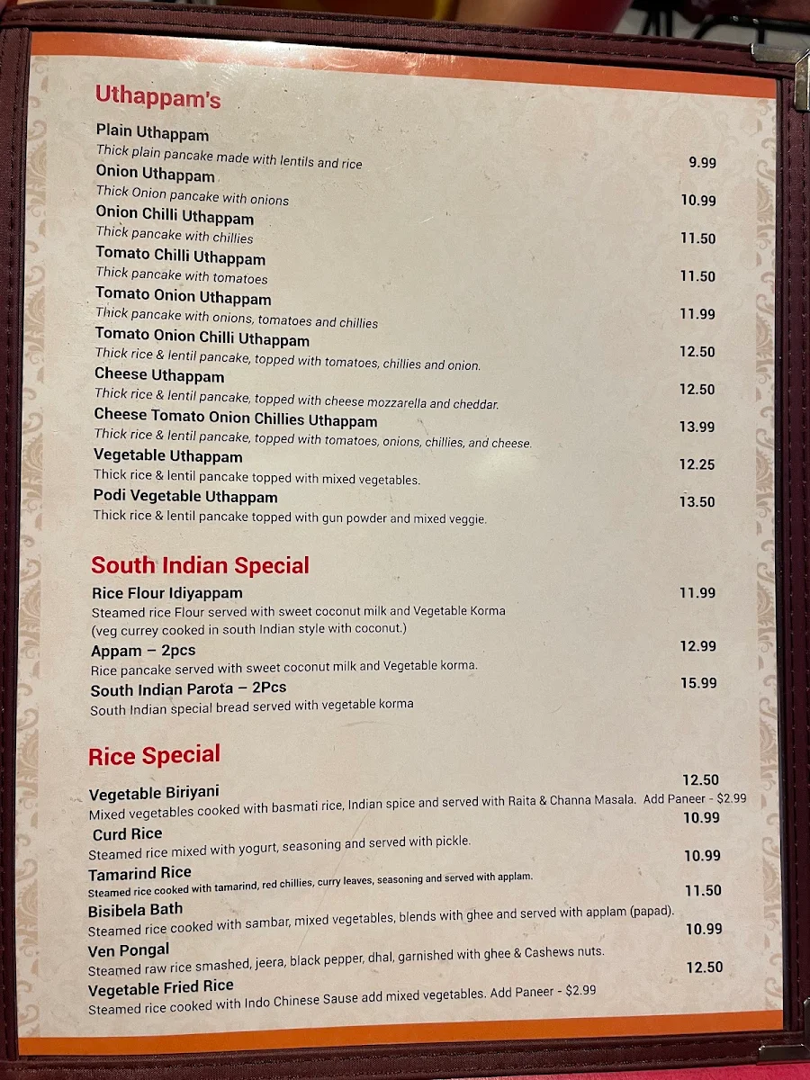 Menu, Sri Periyava Dosa Bhavan