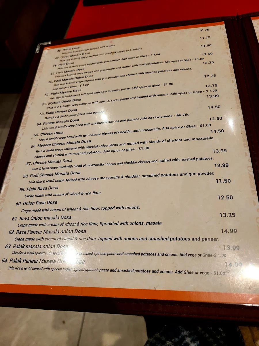 Menu, Sri Periyava Dosa Bhavan